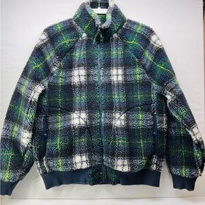 J. Crew Nordic Blue and Green Plaid Sherpa Jacket